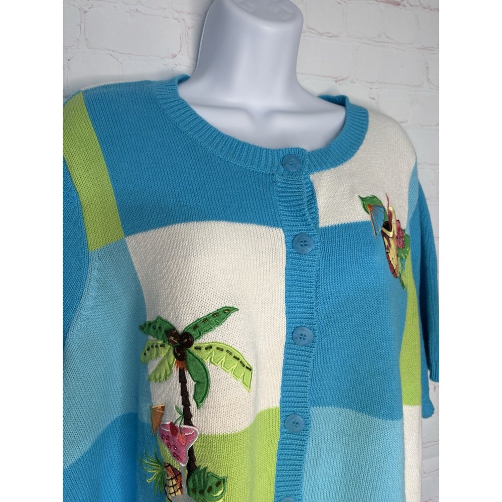 Vintage Breckenridge Woman Sweater 2X Tropical Patchwork Ramie Knit Cardigan - Picture 5 of 11